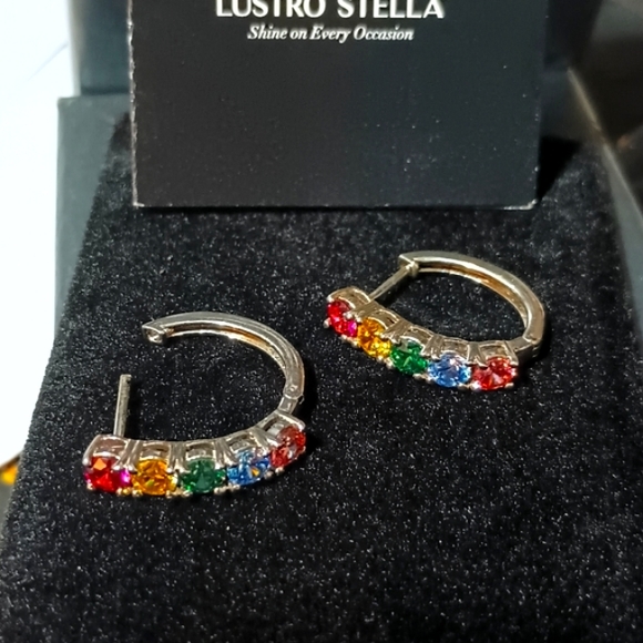 Multicolor MultiGem Hoop Earrings Platinum Silver - Picture 10 of 16